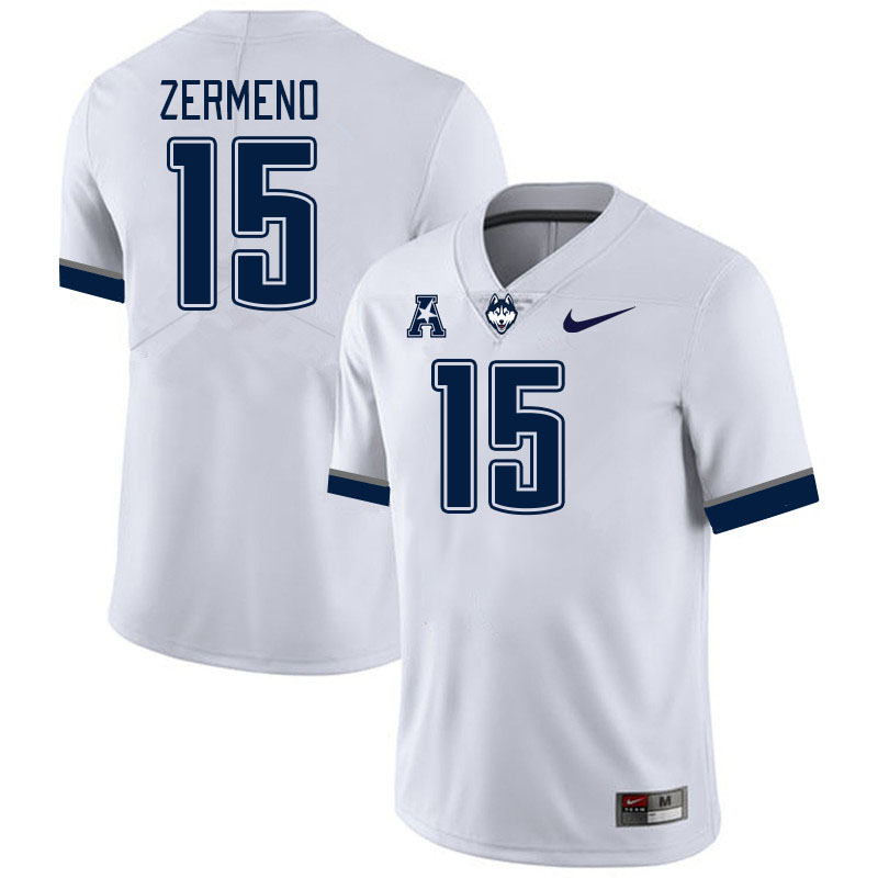 Men #15 Brayden Zermeno Connecticut Huskies College Football Jerseys Stitched Sale-White